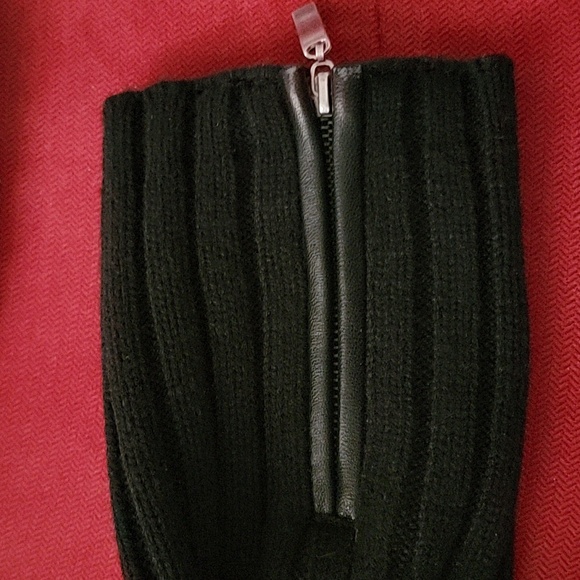 Leather & Wool Blend Knit Bikercore Moto Jacket Black size L - Picture 11 of 14